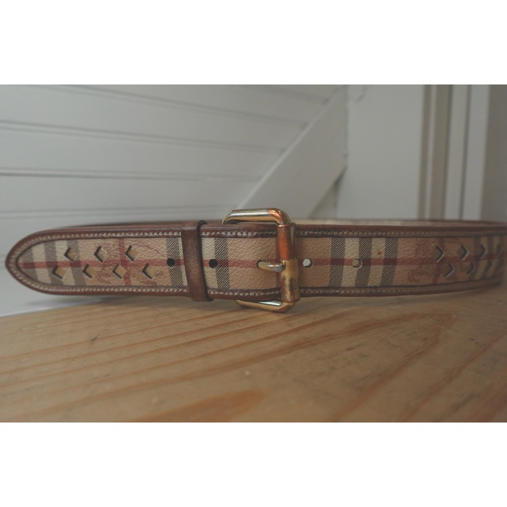 Burberry Haymarket Check Pattern Leather Belt Women's Large 36 Metallic Gold